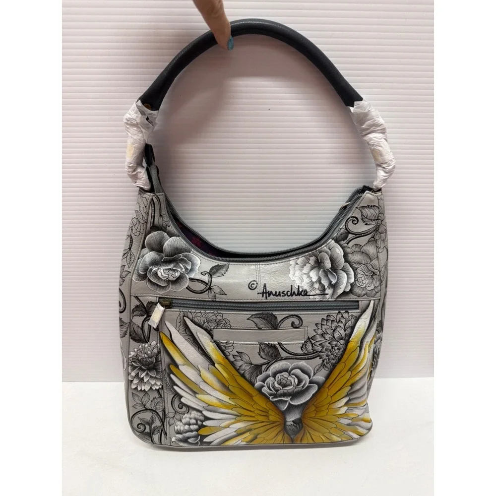 Anuschka Hand-Painted Leather Hobo PURSE w/ Coin Pouch $299.00 GUARDIAN ANGEL